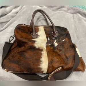 Maurizio Taiuti Leather Cow Hair Tote Made in Italy Excellent Condition Large